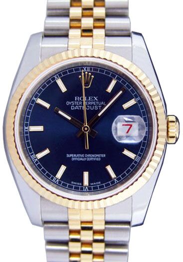 新着 Rolex Datejust Gold Yellow Fluted Index Blue 116233-BLUSJ 36 ヘッドホン