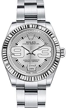 Rolex Oyster Perpetual 31 Ladies Midsize White Gold Steel Silver Maxi Arabic Dial Fluted Bezel Oyster Bracelet 177234 BRAND NEW