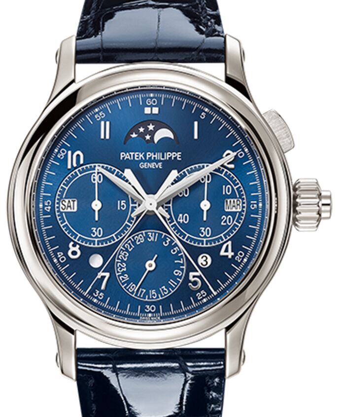 Patek Philippe Grand Complications Split Seconds Chronograph Perpetual Calendar Platinum Blue Dial 5372P 001 BRAND NEW