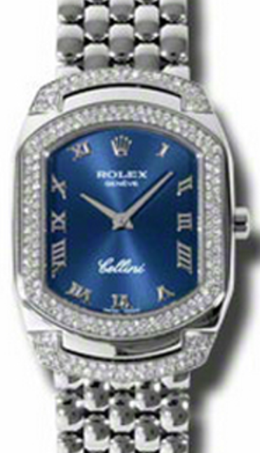 Rolex Cellini Cellissima Ladies 6693 9 Blue Roman Diamond Set White Gold Damier Quartz BRAND NEW
