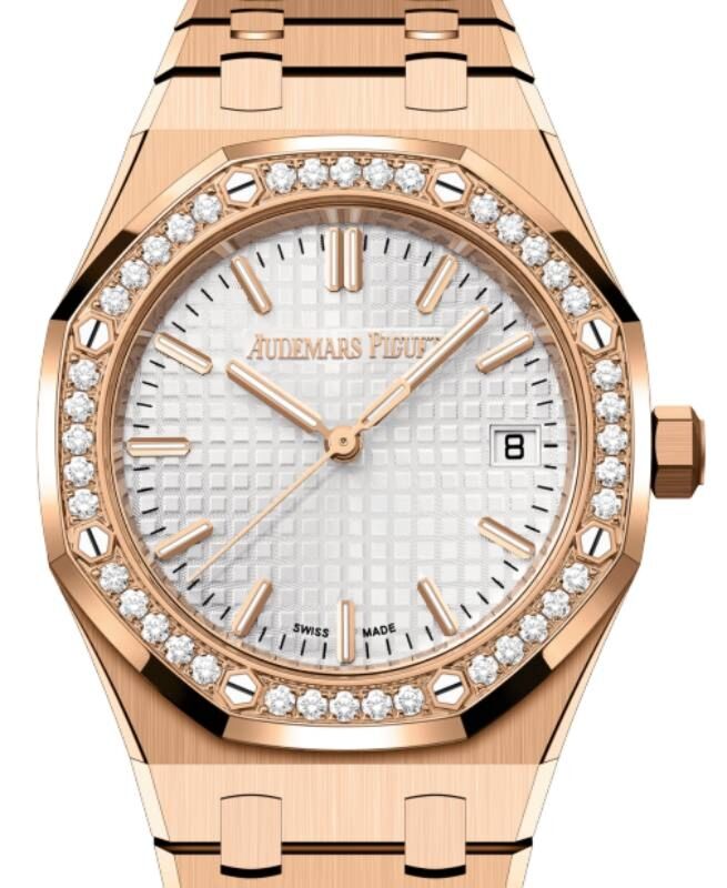 Audemars Piguet Royal Oak 34mm Rose Gold Silver Dial Diamond Bezel 77451OR.ZZ.1361OR.01