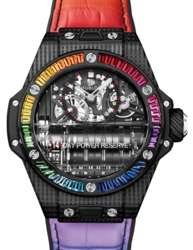 Hublot Big Bang Complications MP-11 Power Reserve 14 Days Carbon Rainbow  45mm 3D Carbon Fiber Colored Gems Bezel Skeleton Sapphire Crystal Dial  Rubber 