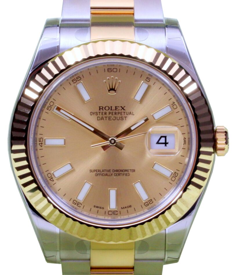 Rolex Datejust II 116333 Men s 41mm Champagne Index 18k Yellow Gold Stainless Steel BRAND NEW