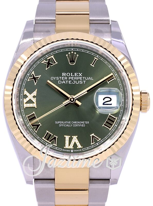Rolex Datejust 36 Yellow Gold/Steel Olive Green Roman