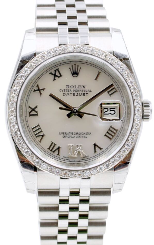 Rolex Datejust 116200 36mm White Roman Pave 6 Diamond Bezel