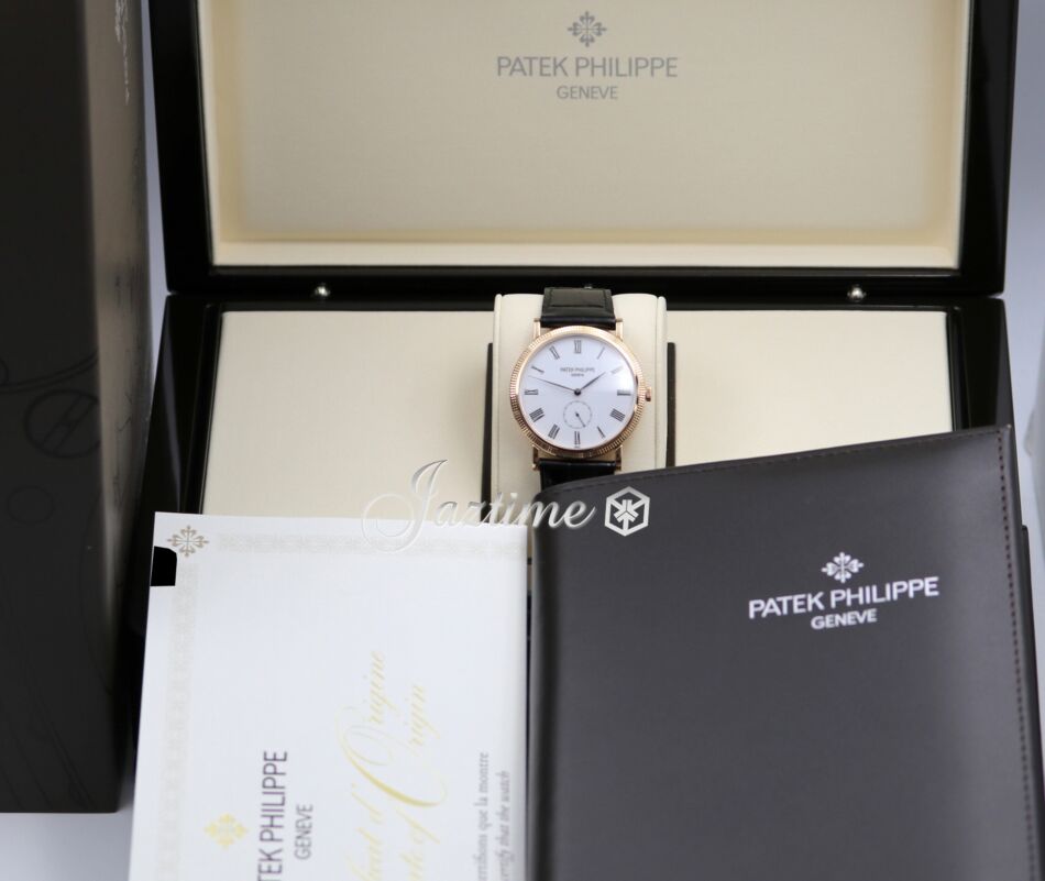 Patek Philippe 5119R 001 Calatrava 36mm White Roman Hobnail Rose Gold Leather