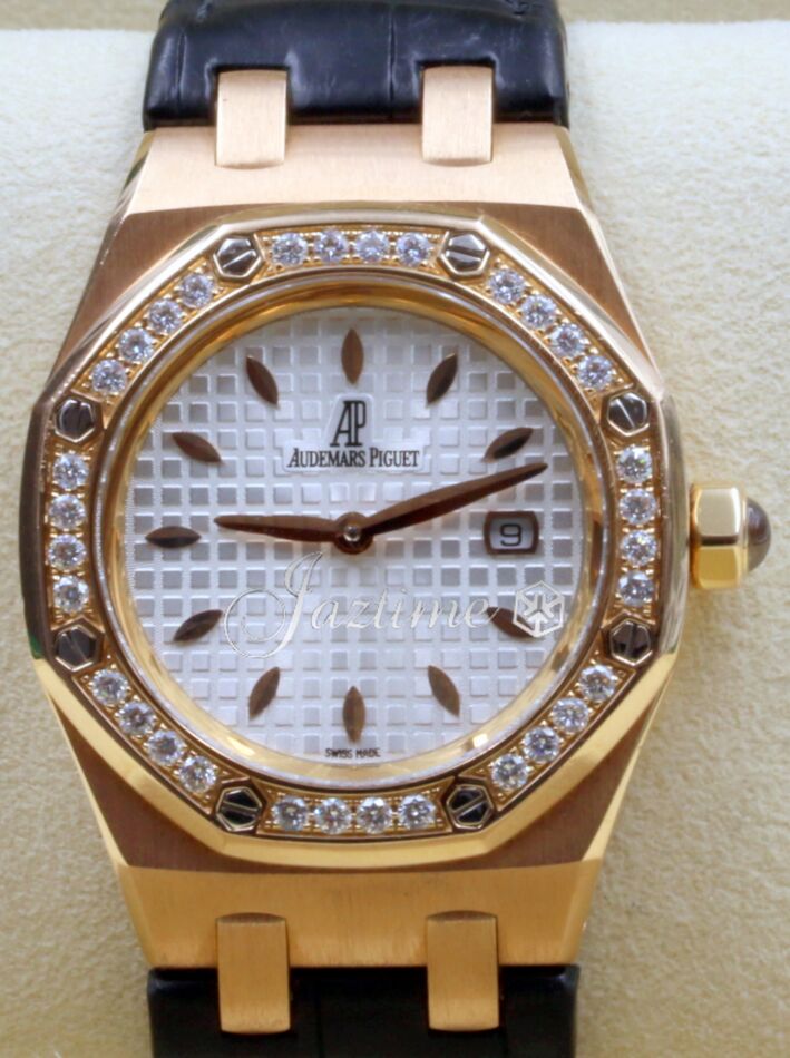 Royal Oak Lady Quartz 18k Rose Gold Silver Diamond White