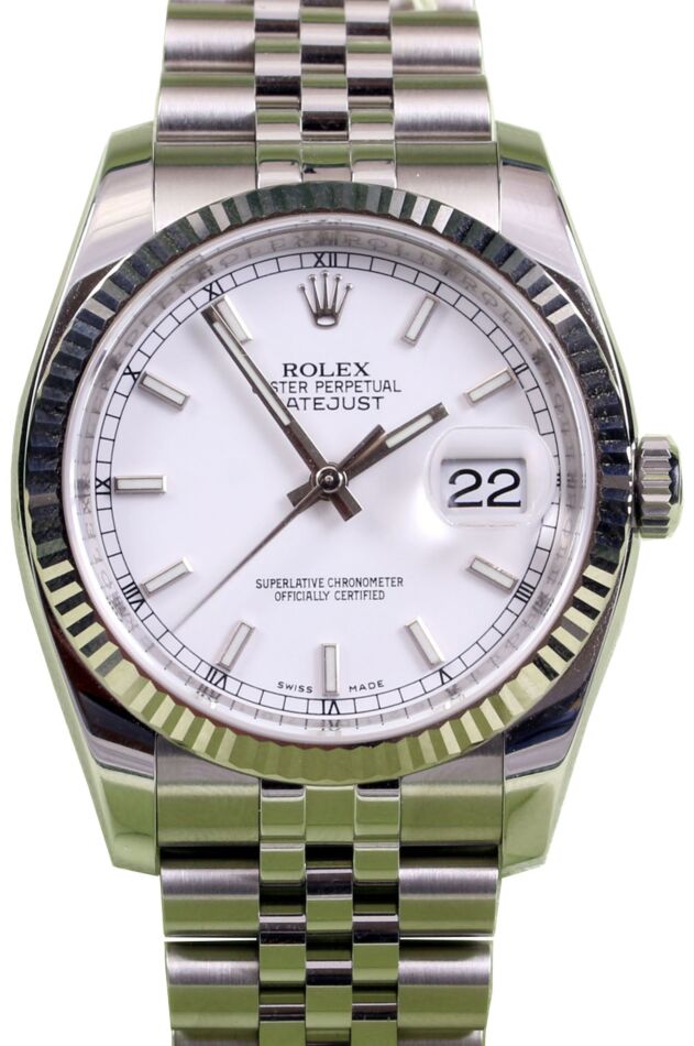 Rolex Datejust 116234 White Index 18k White Gold Fluted