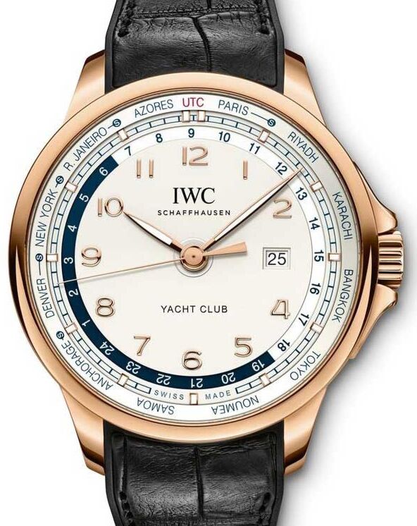 IWC Schaffhausen IW326605 Portugieser Yacht Club Worldtimer Silver Plated Arabic Stainless Steel Black Leather Rubber 45.4mm Automatic
