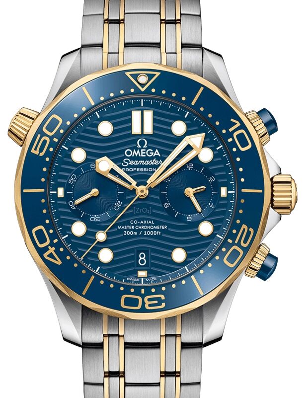 Omega Seamaster Diver 300M 44mm Steel Yellow Gold Blue Dial Bracelet 210.20.44.51.03.001