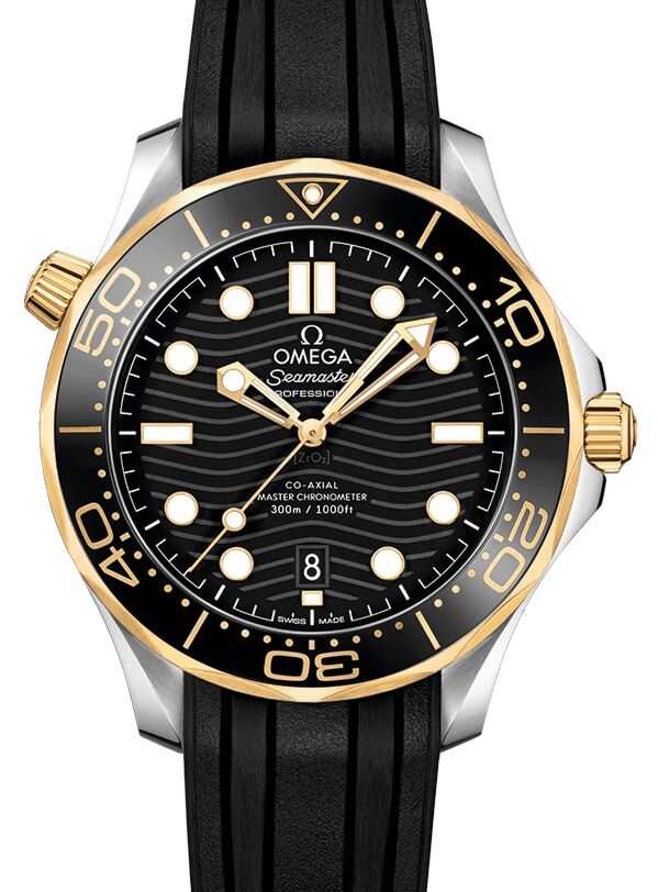Omega Seamaster Diver 300M 42mm Steel Yellow Gold Black Dial Rubber Strap 210.22.42.20.01.001