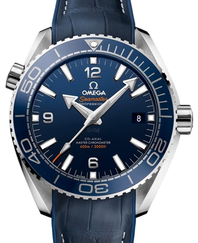 Omega Seamaster Planet Ocean 600M 43.5mm Steel Blue Dial Leather Rubber Strap 215.33.44.21.03.001