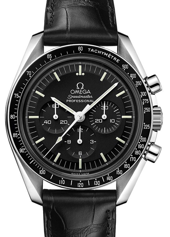 Speedmaster black leather strap top