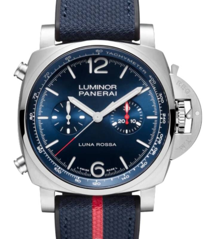 Panerai Luminor Chrono Luna Rossa Stainless Steel 44mm Blue Dial Sportech Fabric Rubber Strap PAM01303 BRAND NEW