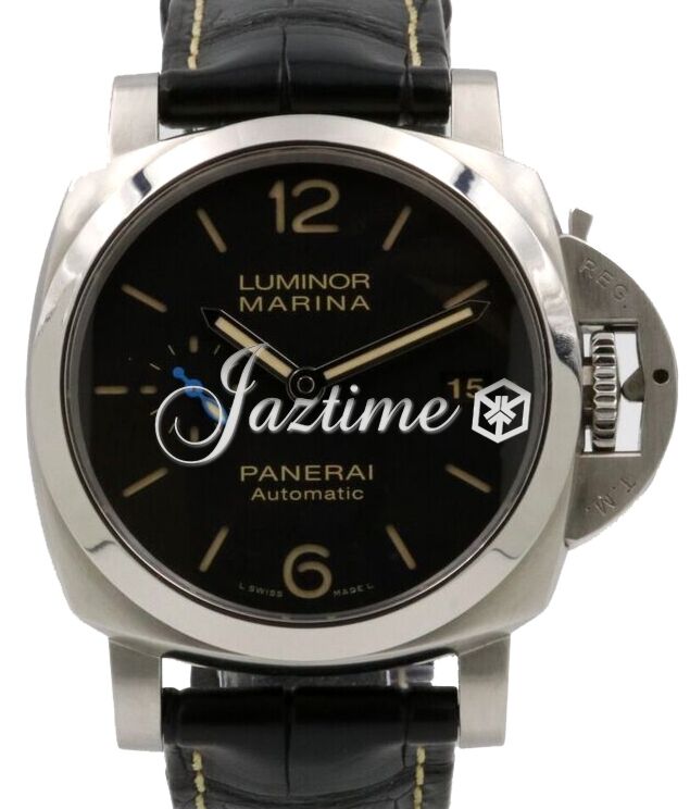 Panerai Luminor 1950 3 Days Automatic Stainless Steel 42mm Black Dial Polished Bezel Leather Strap PAM