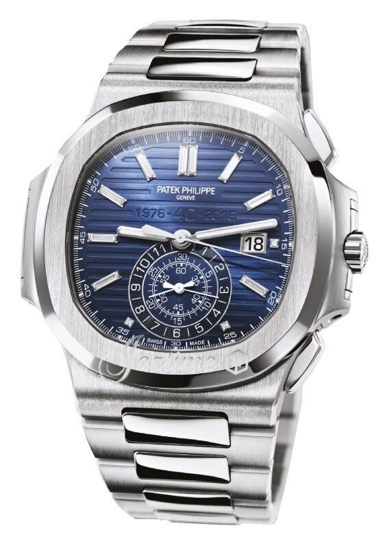 Patek Philippe Nautilus Chronograph White Gold Blue Diamond Baguette Dial 5976 1G