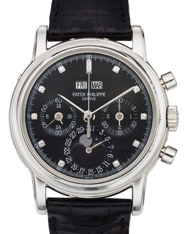 Patek Philippe Platinum Perpetual Calendar Chronograph Black Diamond Dial 3970EP 019
