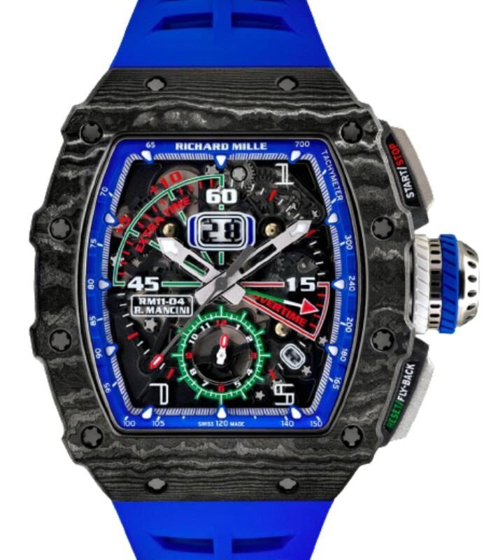 Richard Mille Automatic Winding Flyback Chronograph Roberto Mancini Black Carbon TPT Blue RM 11 04 BRAND NEW