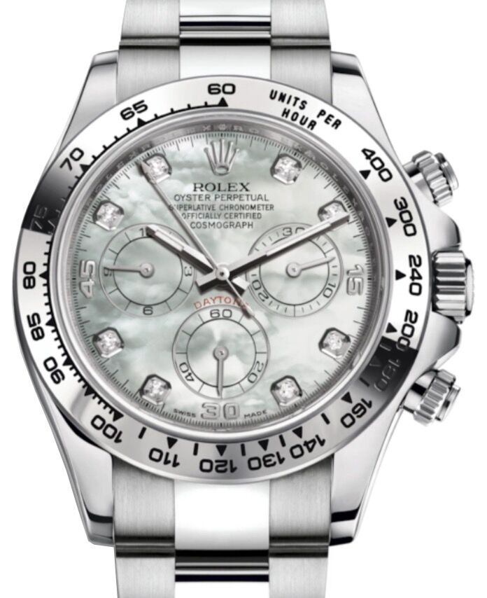 Rolex Daytona White Gold White Mother of Pearl Diamond Dial