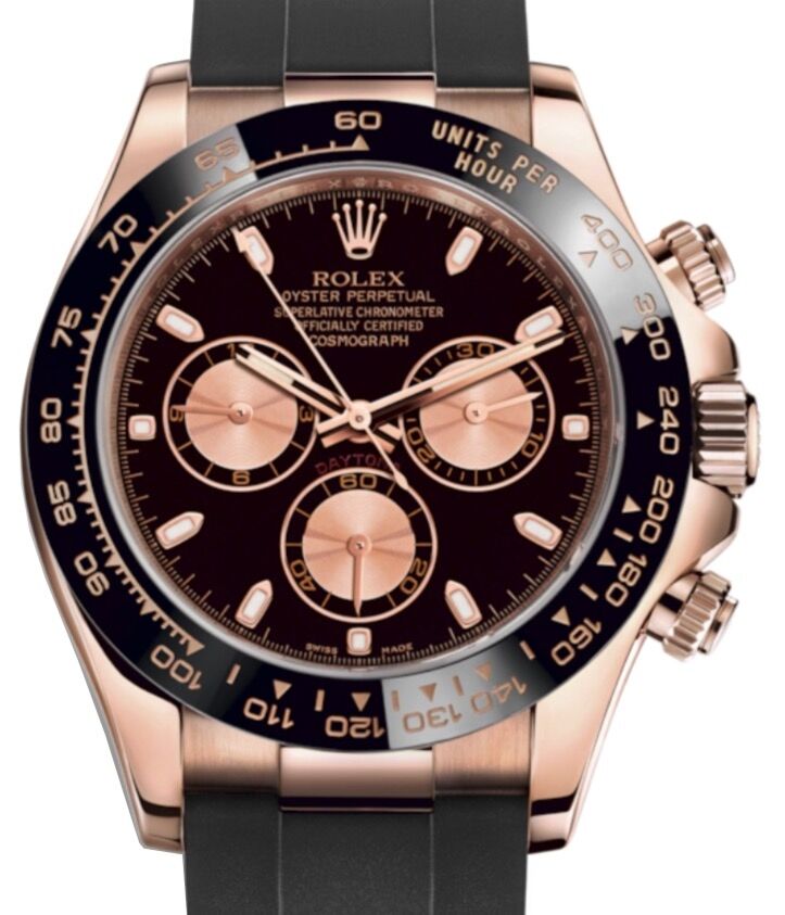 Rolex Daytona Rose Gold Black Dial Oysterflex Rubber Bracelet 116515LN BRAND NEW