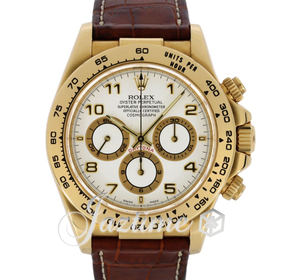 Rolex Daytona Yellow Gold White Dial Leather Strap 116518