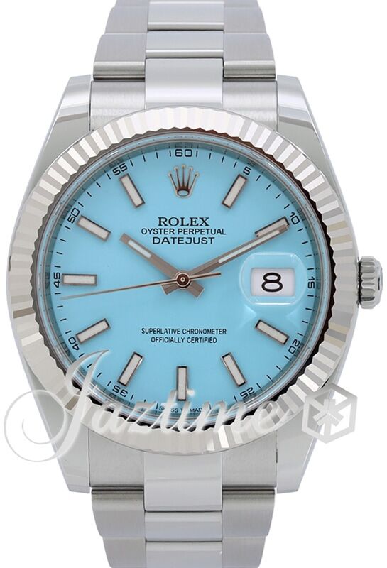 Rolex Datejust 41 White Gold Steel Custom Tiffany Turquoise Index Dial Fluted Bezel Oyster Bracelet 126334 BRAND NEW