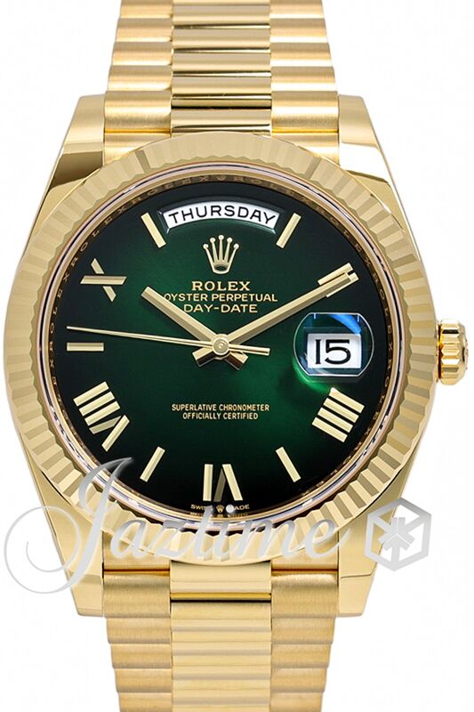 Rolex Day Date 40 President Yellow Gold Green Ombre Roman Dial 228238