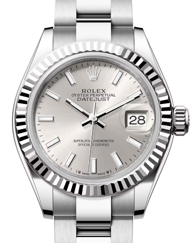 Rolex Lady-Datejust 28 279174 Silver Index Fluted White Gold