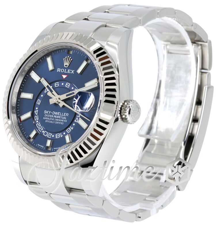 Rolex Sky-Dweller Stainless Steel Blue Index Dial Fluted