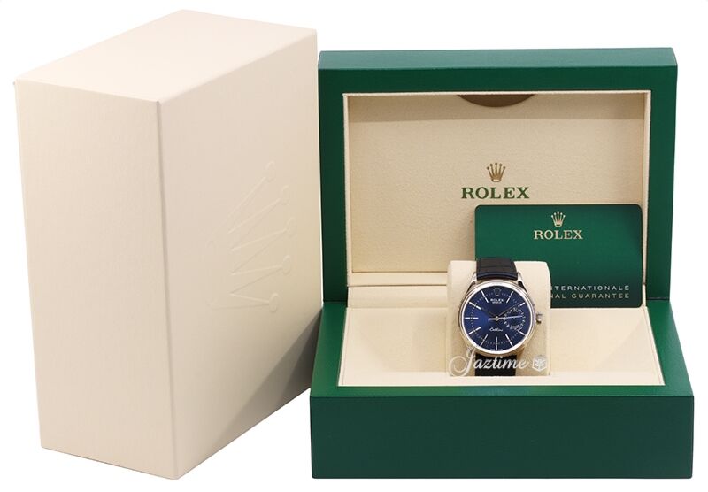 Rolex Cellini Date White Gold Blue Guilloche Index Dial