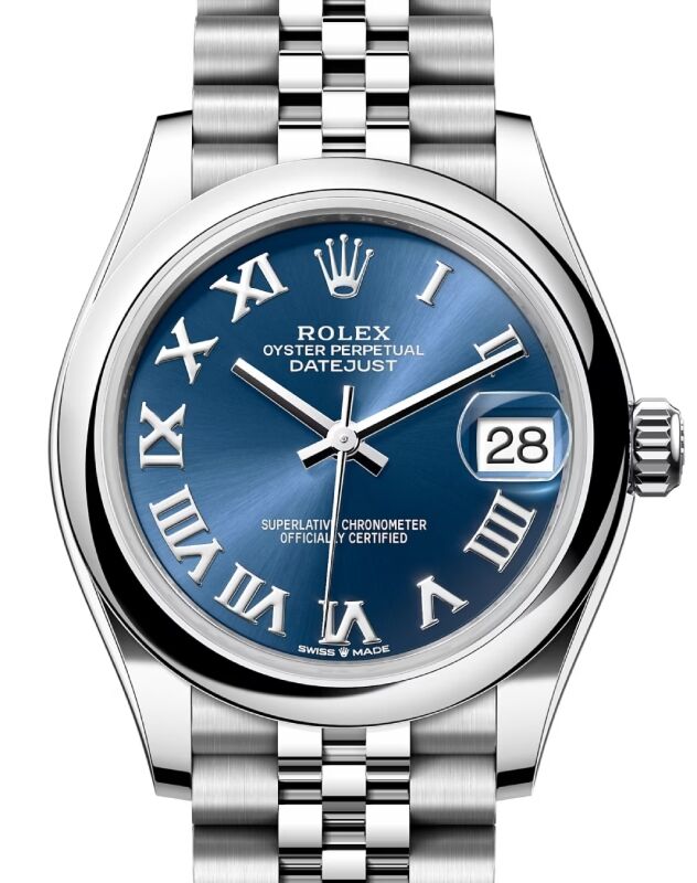 Rolex Datejust 31 Stainless Steel Bright Blue Roman Dial Domed Bezel Jubilee Bracelet 278240 BRAND NEW