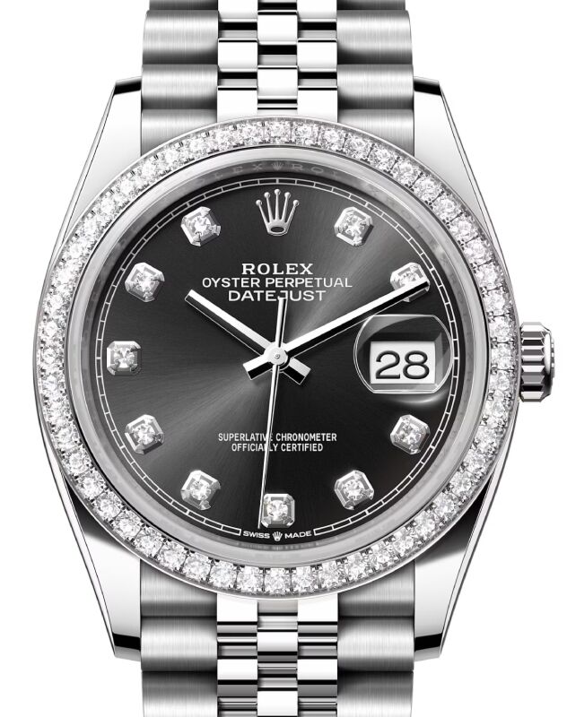 Rolex Datejust 36 White Gold Steel Bright Black Diamond Dial Diamond Bezel Jubilee Bracelet 126284RBR BRAND NEW