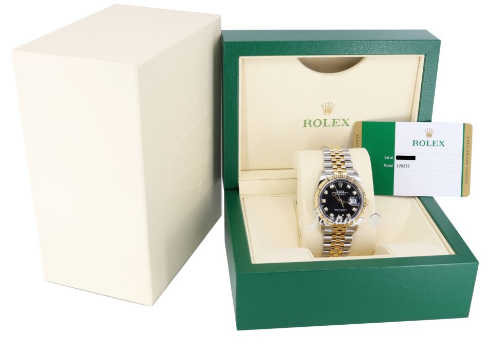 Rolex Datejust 36 White Gold/Steel Bright Black Index Dial & Diamond Bezel  Oyster Bracelet 126284RBR - BRAND NEW