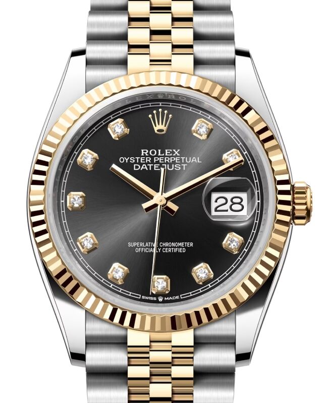 最高 Rolex Datejust 36 Yellow Gold/Steel Bright Black Diamond Dial & Fluted  Bezel Jubilee Bracelet 126233 - BRAND NEW テープ・マスキングテープ