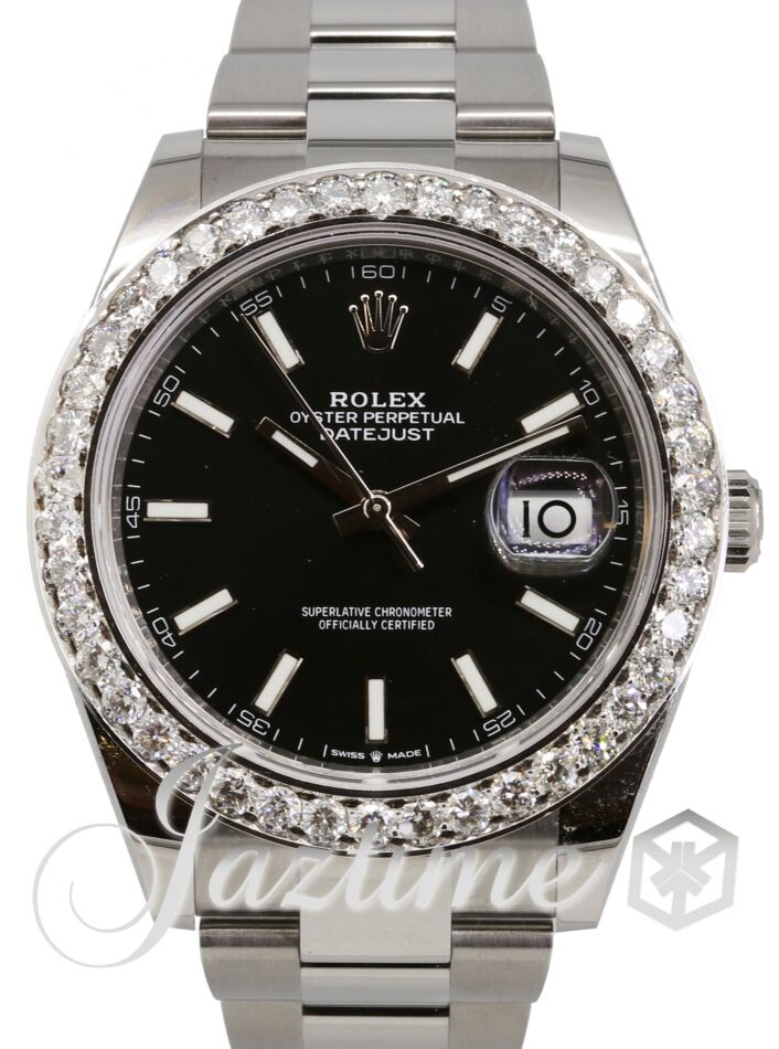 Mens Rolex Datejust 41 Daimond Watch Ref. 126300 Black Stick Dial 2.98 ct