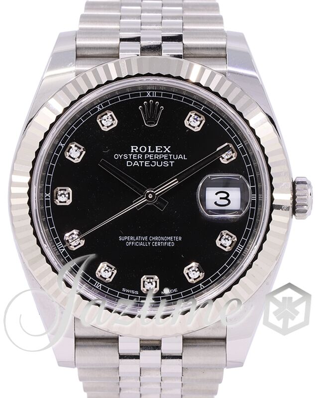 Rolex Datejust 41 White Gold/Steel Black Diamond Dial Fluted