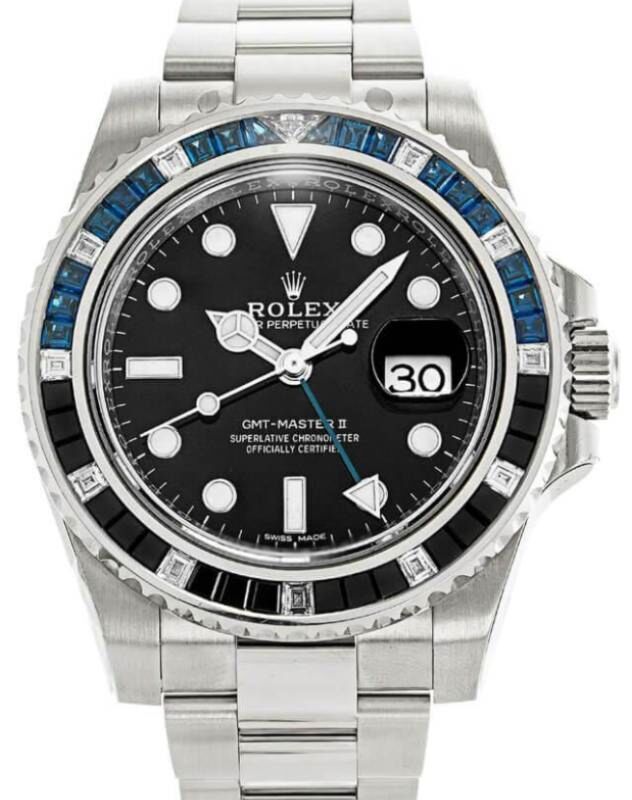 Rolex GMT Master II White Gold Black Dial Diamond Sapphire Bezel 116749SABLNR