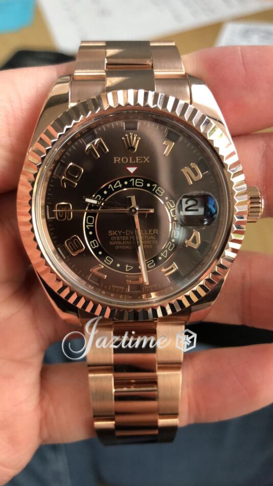 Rolex Sky Dweller Rose Gold Everose 42mm Brown Chocolate Arabic Dial Oyster Bracelet 326935