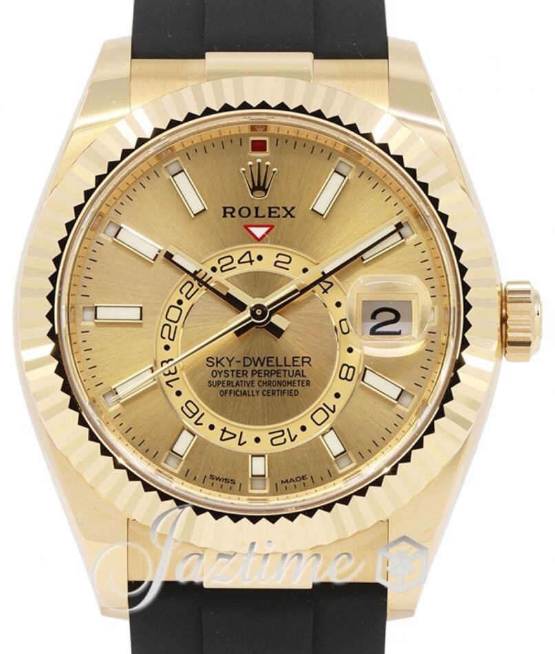 Rolex Sky-Dweller Yellow Gold Champagne Index Dial Fluted