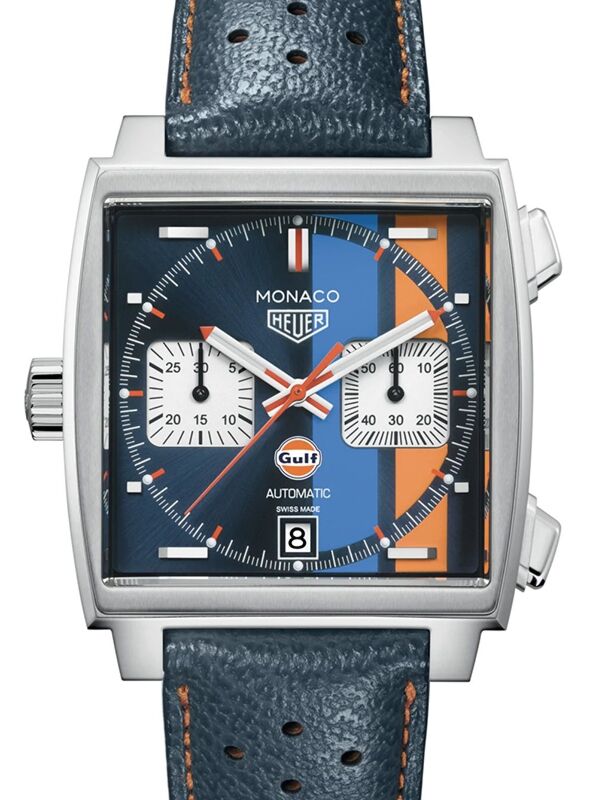 Tag Heuer Monaco Stainless Steel Blue Index Dial Leather Strap CAW211R.FC6401 BRAND NEW