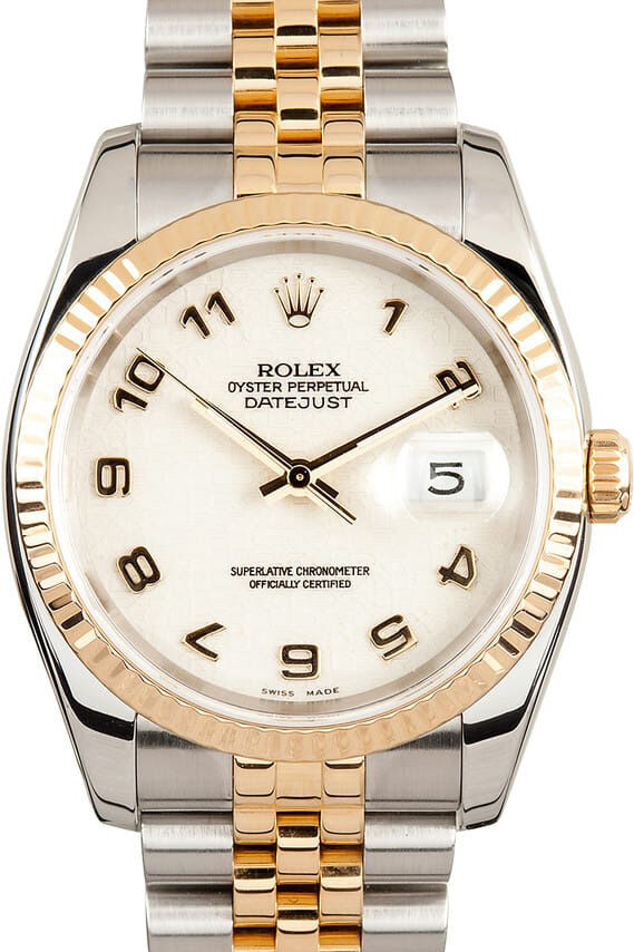 Rolex Datejust 36 116233-IVJAFJ Ivory Arabic Fluted Yellow Gold