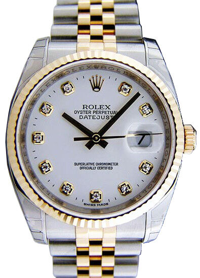 Rolex Datejust 36 116233-WHTDFJ White Diamond Fluted Yellow Gold
