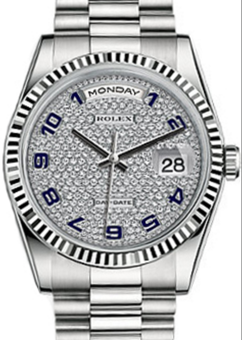 Rolex Day-Date 36 118239-DPVAP Black Enamel Diamond Paved Fluted