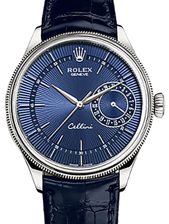 Rolex Cellini Time 50519 39mm Blue Guilloche Index White Gold