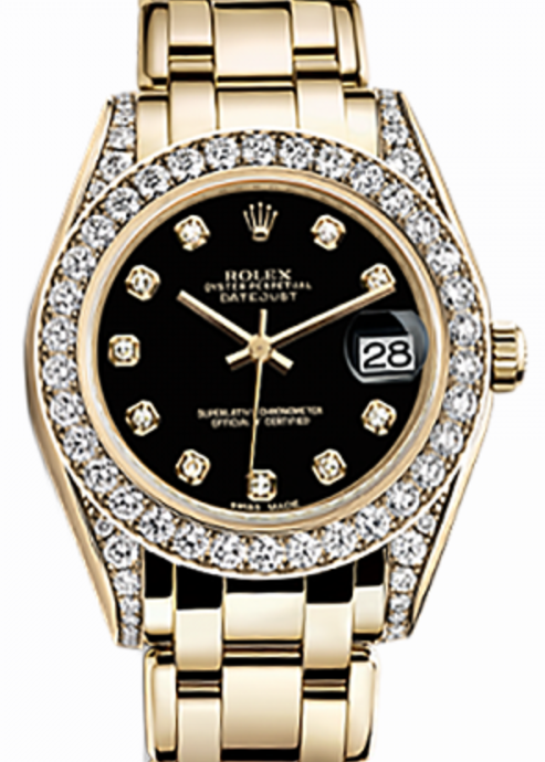 Rolex Pearlmaster 34 81158 Black Diamond Set Yellow Gold BRAND NEW