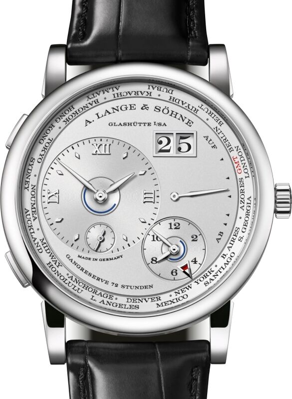 A Lange Sohne Lange 1 Time Zone Platinum 41.9mm Rhodie Silver Dial