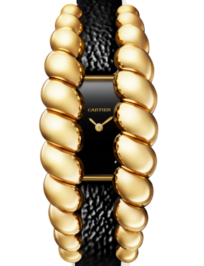 Cartier Tressage Quartz 18K Yellow Gold Black Lacquer Dial