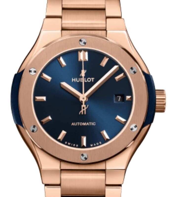 Hublot Classic Fusion 3-Hands Blue King Gold Bracelet 33mm 585.OX