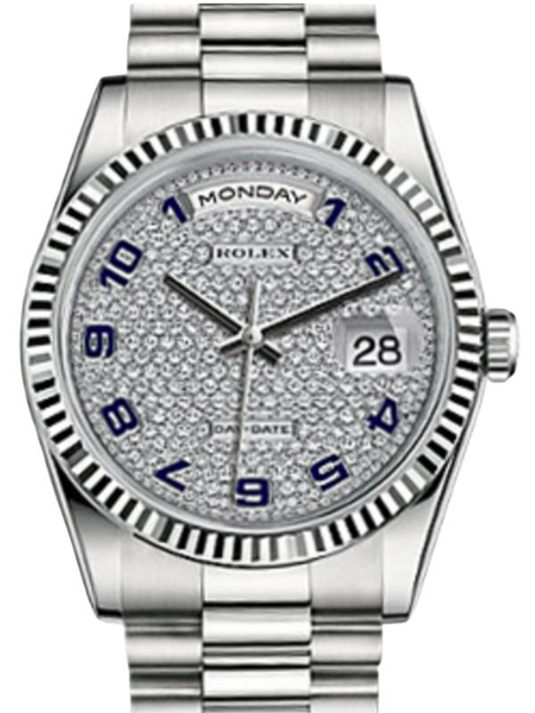 Rolex Day-Date 36 118239-DPVAP Black Enamel Diamond Paved Fluted