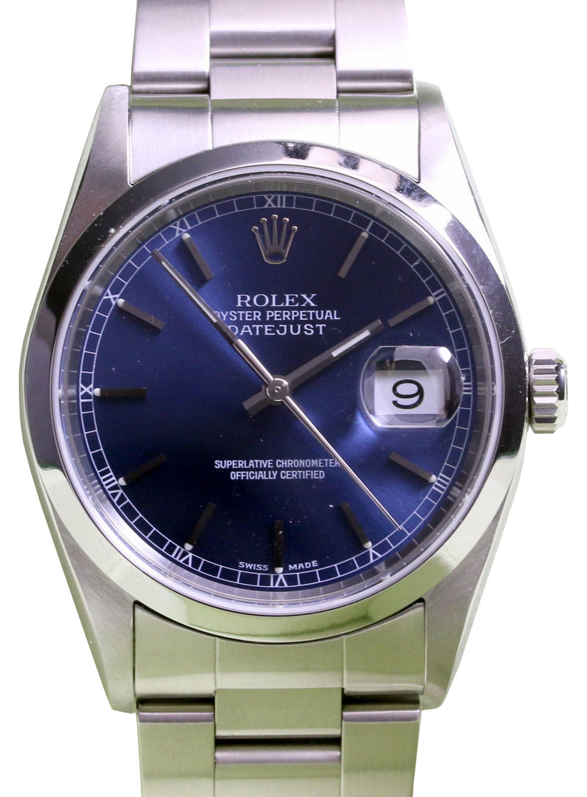Rolex Datejust 16200 Men's 36mm Blue Index Stainless Steel Domed